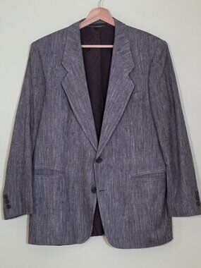 Vtg Hugo Boss Silk Blazer Mens 42 L Gray Lined Single Breasted 2B Speckled Edgy